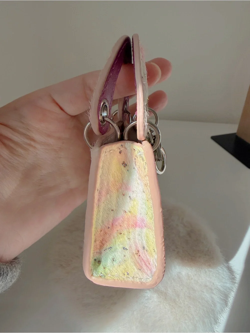 Pastel Shimmer Genuine Leather & Real Horsehair Mini Bag Charm